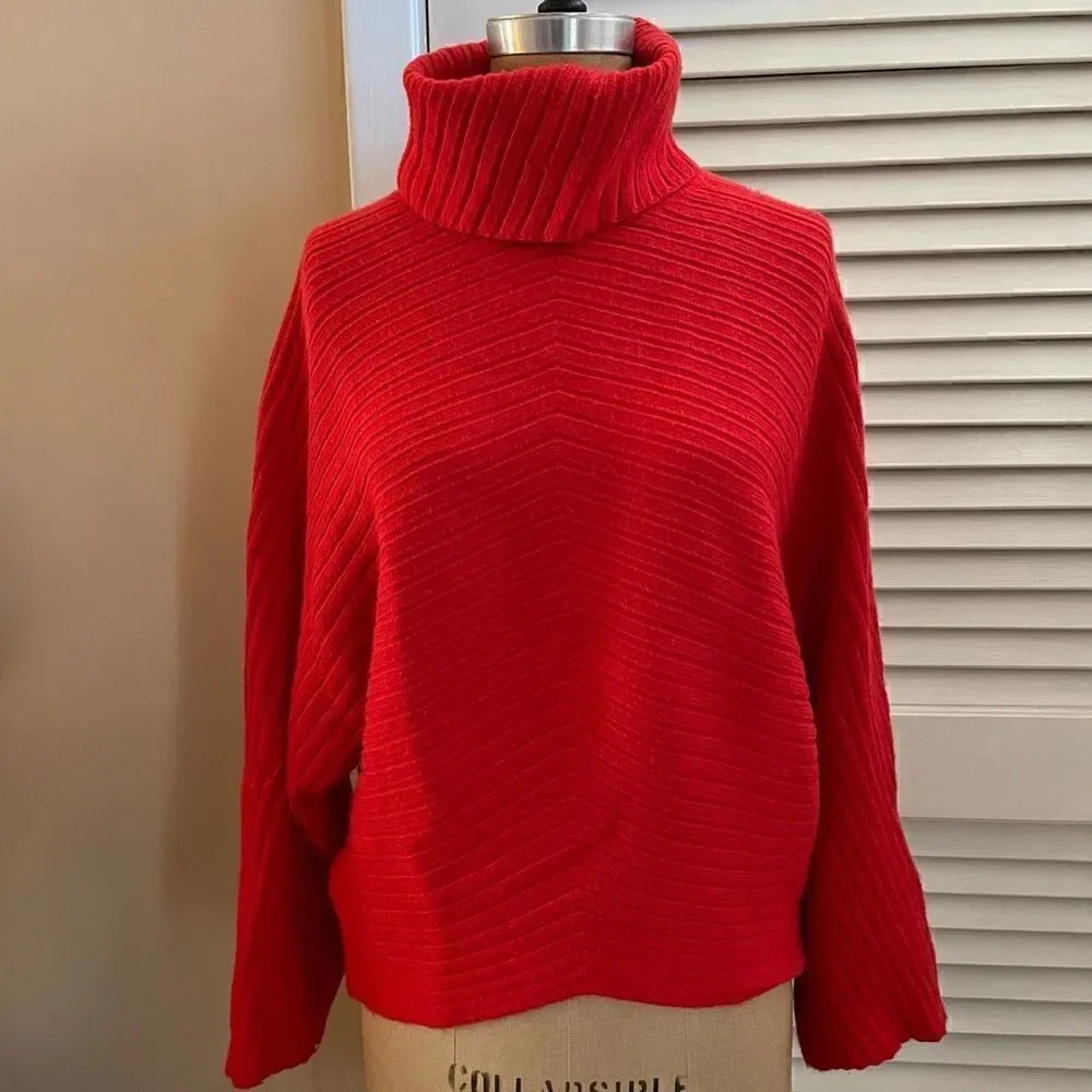 ANTHROPOLOGIE | moth red ribbed cowl neck dolman sweater XS - Picture 3 of 10